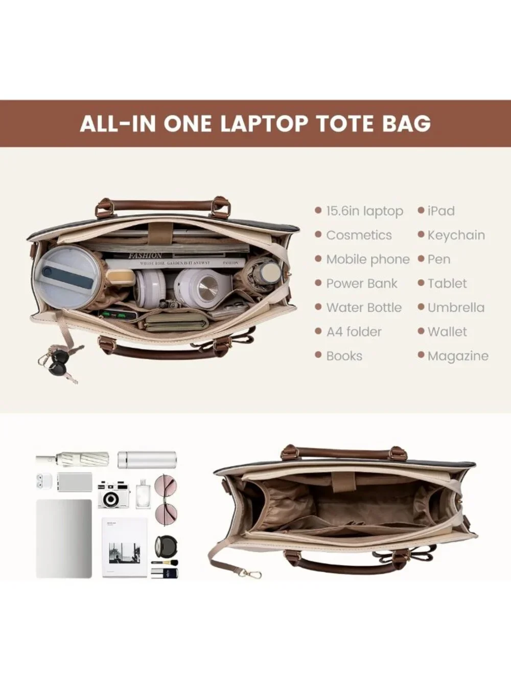 Stylish Waterproof Laptop Tote Bag for Women, Large Work Handbag & Briefcase